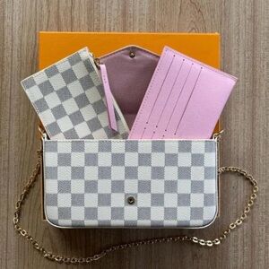 Elegant Pink & White Check Crossbody Wallet Set